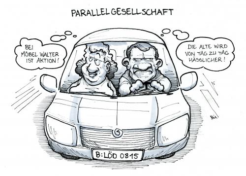 Cartoon: Parallelgesellschaft (medium) by Bülow tagged ehe,fahrt,auto,parallelgesellschaft,gedanken,car,drive,relationship,ehe,beziehung,scheidung,beziehung,scheidung