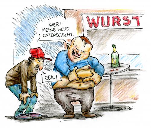 Cartoon: Prekariat (medium) by Bülow tagged unterschicht,imbiss,speck,fett,fat,bierbauch,unterschicht,proletariat,arbeitslos,arbeitslosigkeit,imbiss,imbissbude,übergewicht,fett,bierbauch,alkoholiker,trinker,trinkermillieu