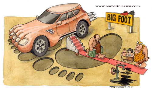 Cartoon: Big foot (medium) by Niessen tagged footprint,car,petrol,primitive,family,foot,impronta,auto,petrolio,primitivo,famiglia,piede