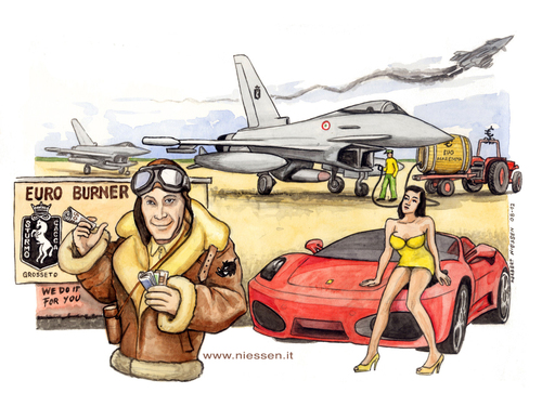 Cartoon: Euro burner (medium) by Niessen tagged eurofighter,euro,money,pilot