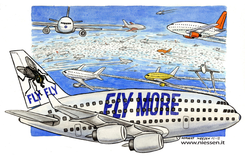 Cartoon: Fly more (medium) by Niessen tagged travel,airplane,tourism,sky,lowcost