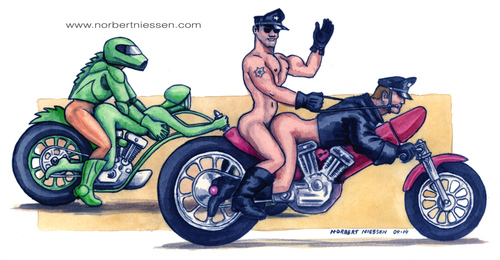 Cartoon: Fuck your bike (medium) by Niessen tagged bike,motorcycle,gay,homosexual,moto,motocicletta,omosessuale,motorrad,homosexuell