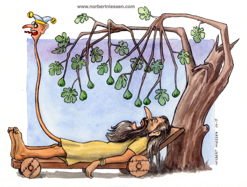 Cartoon: Il filosofo (medium) by Niessen tagged joker,madness,meditation,tree,fig,buddha