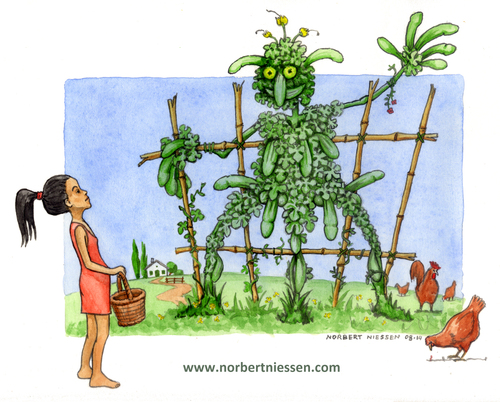 Cartoon: sexy vegetables (medium) by Niessen tagged vegetables,garden,cucumbers,harvesting,chickens