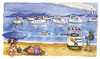 Cartoon: Puntala Beach (small) by Niessen tagged italy,puntala,beach,iron,summer,boats,seaside