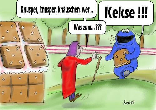 Cartoon: Es war einmal... (medium) by berti tagged hänsel,gretel,lebkuchenhaus,hexe,krümelmonster
