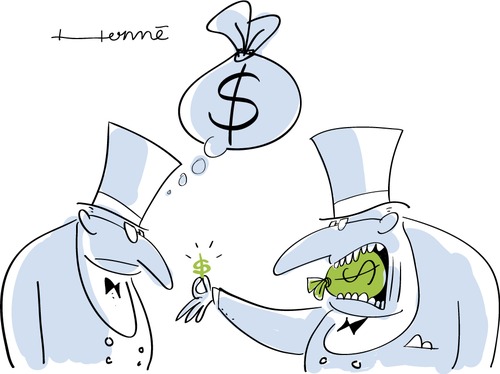 Cartoon: trickery (medium) by Herme tagged banker,businesses,money