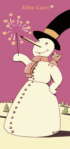 Cartoon: Alles Gute fürs neue Jahr! (medium) by BiSch tagged snowman,schneemann,schneefrau,neujahr,wunderkerze,sparkler,katze,cat,zylinder,schneemann,weihnachten,schnee,winter,illustration