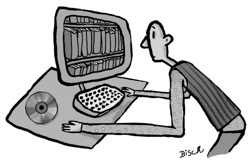 Cartoon: computer literature (medium) by BiSch tagged computer,literature,books,internet,buch,literatur,library,computer,literatur,bücher,lesen,internet,digitalisierung,bildung,wissen,web,online