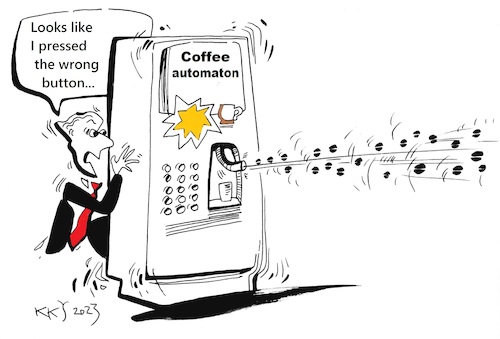 Cartoon: An incident (medium) by Kestutis tagged incident,coffee,machine,new,technology,kestutis,lithuania