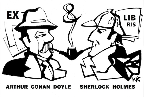 Cartoon: ARTHUR CONAN DOYLE exlibris (medium) by Kestutis tagged sherlock,holmes,conan,doyle,detective,book,pipe,exlibris,writer,kestutis,lithuania