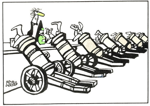 Cartoon: AT THE BAR (medium) by Kestutis tagged sluota,kestutis,cannon,bar
