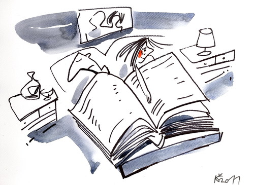 Cartoon: BOOK (medium) by Kestutis tagged sexuality,love,woman,man,bed,night,book