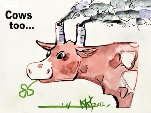 Cartoon: Climate change. Cows too ... (medium) by Kestutis tagged climate,change,cows,kestutis,lithuania,politics,world