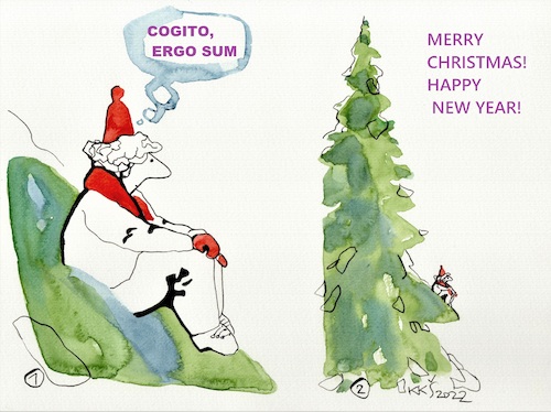 Cartoon: Cogito ergo sum (medium) by Kestutis tagged descartes,kestutis,lithuania,merry,christmas,new,happy,year