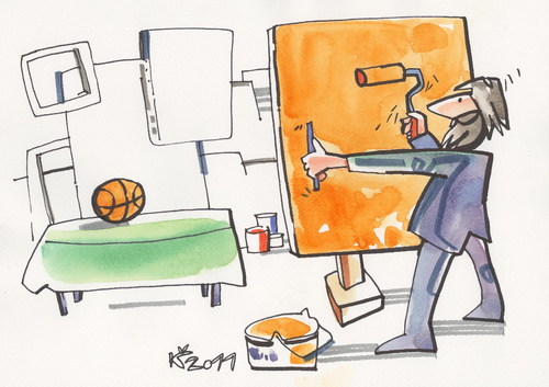 Cartoon: CREATION WORK (medium) by Kestutis tagged stilleben,painting,lithuania,kestutis,ball,sports,orange,basketball,art