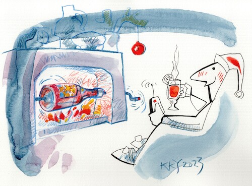 Cartoon: Glühwein. Mulled wine (medium) by Kestutis tagged glühwein,christmas,mulled,wine,kestutis,lithuania