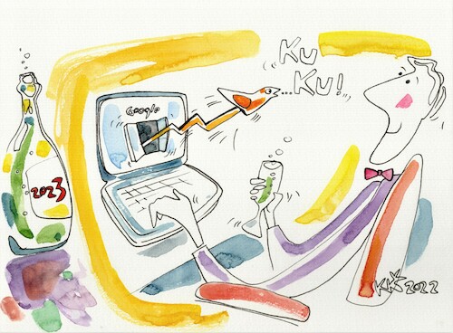Cartoon: Happy New Year! (medium) by Kestutis tagged happy,new,year,clock,2023,cuckoo,champagne,youtube,internet,communication,computing,kestutis,lithuania,google
