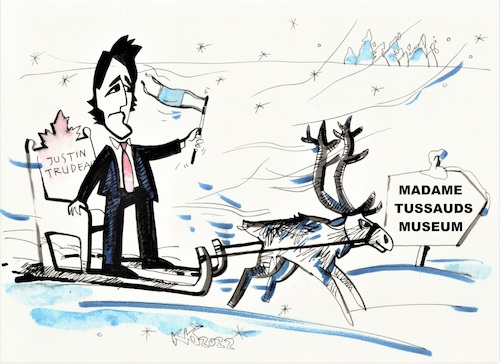 Cartoon: Justin Trudeau on the road (medium) by Kestutis tagged canada,trudeau,protest,convoy,freedom,truckers,ottawa,kestutis,lithuania