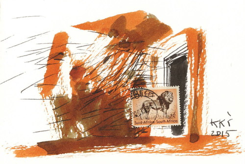 Cartoon: Lion at the door (medium) by Kestutis tagged lion,door,dada,postcard,animal,africa,nature,kestutis,lithuania