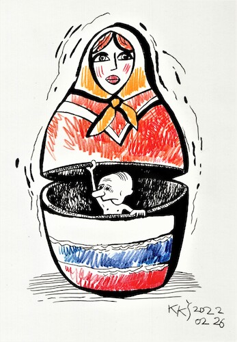 Cartoon: Putin - the spirit of war (medium) by Kestutis tagged putin,spirit,war,ukraine,matrioshka,russia,europe,world,nato,kestutis,lithuania
