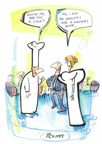 Cartoon: Question (medium) by Kestutis tagged food,fishing,hunting,wife,restaurant,dress,uniform