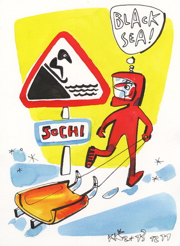 Cartoon: Road sign - Black Sea (medium) by Kestutis tagged road,lithuania,kestutis,luge,2014,sports,sochi,olympic,winter,sea,black,sign