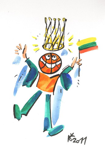 Cartoon: ROYAL BASKETBALL (medium) by Kestutis tagged kestutis,fiesta,fans,crown,flag,basketball,lithuania