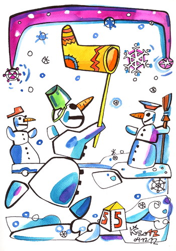 Cartoon: Snowman travels to Santa Claus (medium) by Kestutis tagged snowman,santa,claus,kestutis,lithuania,schneemann,weihnachten,christmas