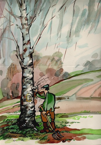 Cartoon: Spring. Birch sap (medium) by Kestutis tagged spring,kestutis,lithuania