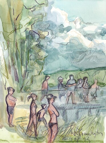 Cartoon: Summer by the lake 1 (medium) by Kestutis tagged summer,lake,sketch,kestutis,lithuania,art,kunst