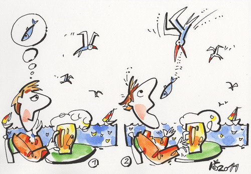 Cartoon: SUMMER HAPPENING (medium) by Kestutis tagged saturday,happening,summer,bird,beer,kestutis,lithuania