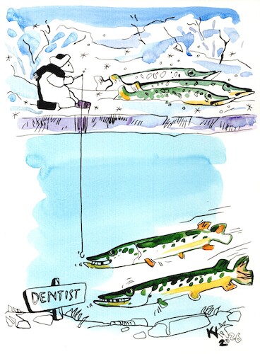Cartoon: The resourceful fisherman (medium) by Kestutis tagged fisherman,winter,pike,dentist,kestutis,lithuania