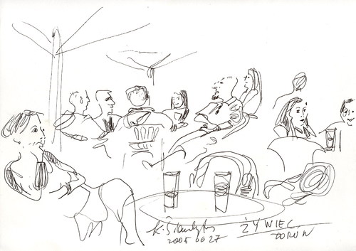 Cartoon: Torun. Evening. Street cafe (medium) by Kestutis tagged summer,sketch,poland,cafe,street,evening,kestutis