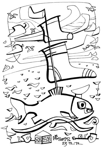 Cartoon: Marine fish swim to Santa Claus (medium) by Kestutis tagged fluss,claus,santa,kestutis,weihnachten,xmas,christmas,sea,meer,sailor,sails,wind,winter,nature,fish