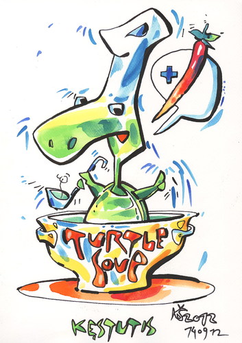 Cartoon: TURTLE SOUP (medium) by Kestutis tagged lithuania,siaulytis,kestutis,soup,turtle,chef,pirate,food,comic,strip