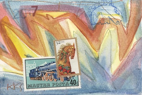Cartoon: Two DADA Centaurs (medium) by Kestutis tagged dada,postcard,mail,art,kunst,kestutis,lithuania