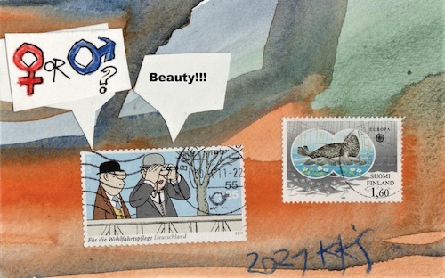 Cartoon: Adventures in nature (medium) by Kestutis tagged adventures,nature,kestutis,lithuania,philately,loriot,postcard,dada