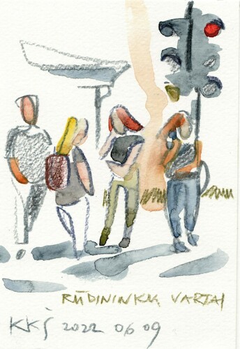 Cartoon: At the traffic light (medium) by Kestutis tagged sketch,vilnius,kestutis,lithuania,art,kunst
