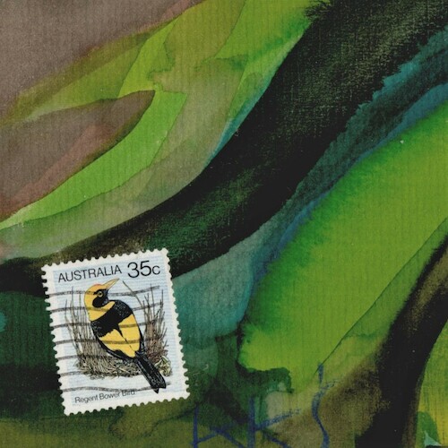 Cartoon: Bird is a mysterious work of art (medium) by Kestutis tagged bird,mysterious,work,art,dada,postcard,kestutis,lithuania,philately