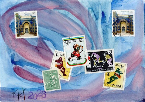 Cartoon: Eternal Games (medium) by Kestutis tagged winter,sports,olympic,games,milan,cortina,ice,hockey,kestutis,lithuania,dada,postcard,briefmarke