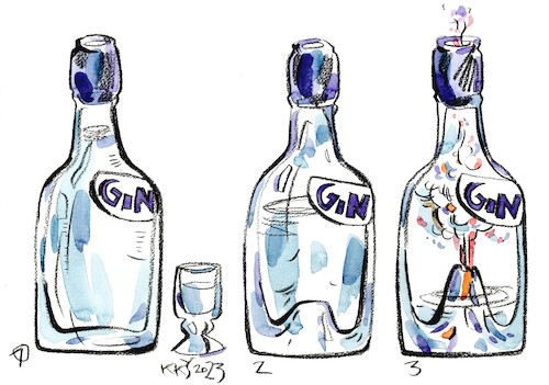 Cartoon: Gin. The ninth cup (medium) by Kestutis tagged gin,ninth,alcohol,cup,volcano,kestutis,lithuania