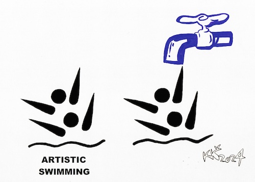 Cartoon: Interpretation of signs Artistic (medium) by Kestutis tagged olympic,games,water,emblem,signs,kestutis,lithuania,swimming,artistic,paris,2024