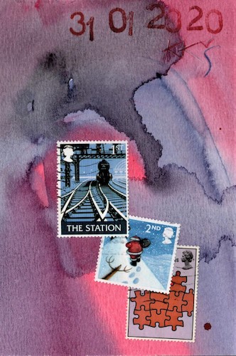 Cartoon: Mail art. Brexit. DADA Comic (medium) by Kestutis tagged mail,art,brexit,dada,comic,kestutis,lithuania,postage,stamp,eu,london,station