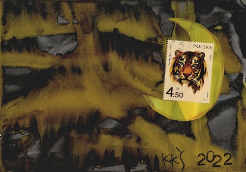 Cartoon: New moon mask (medium) by Kestutis tagged moon,mask,calendar,dada,philately,tiger,bigpostcard,kestutis,lithuania