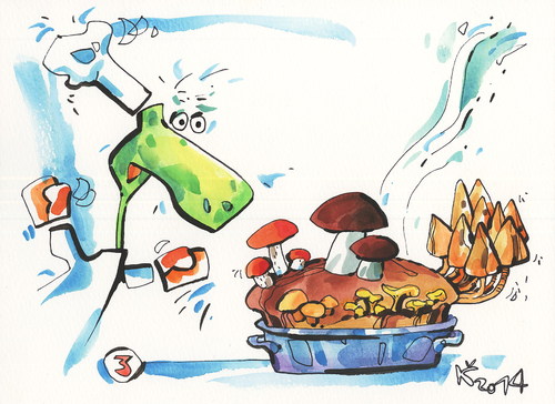 Cartoon: Pie with mushrooms (medium) by Kestutis tagged cookery,kitchen,food,pirate,chef,cook,mushrooms,pie,turtle,kestutis,lithuania