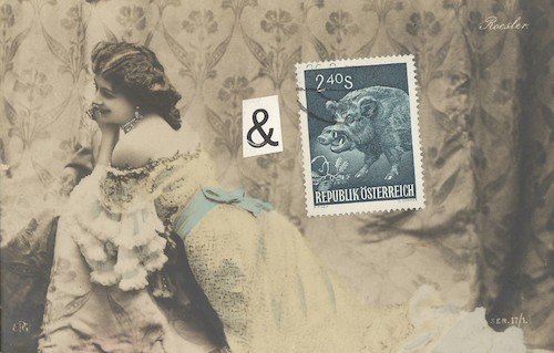 Cartoon: Postcard and postmark equal... (medium) by Kestutis tagged postcard,postmark,equal,dada,email,woman,animal,kestutis,lithuania