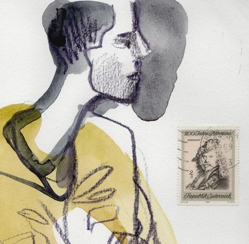 Cartoon: Sketch with postage stamps (medium) by Kestutis tagged sketch,model,rembrandt,kestutis,lithuania