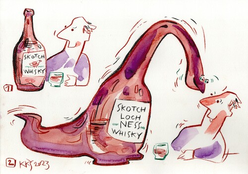 Cartoon: Skotch Whisky (medium) by Kestutis tagged skotch,whisky,scotland,kestutis,alcohol,lithuania,loch,ness