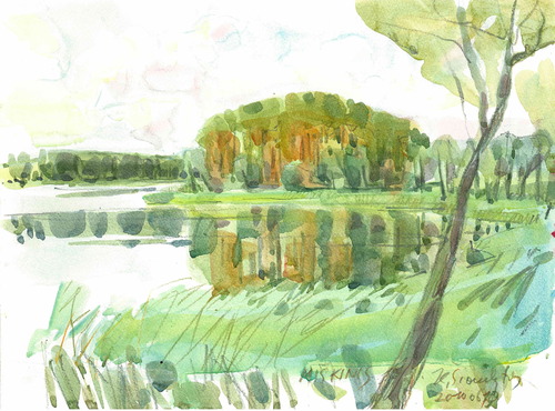 Cartoon: Summer at the Lake (medium) by Kestutis tagged lithuania,summer,lake,kestutis,swimming,sketch,watercolor